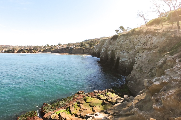 Sea caves and cliffs area in San Diego.